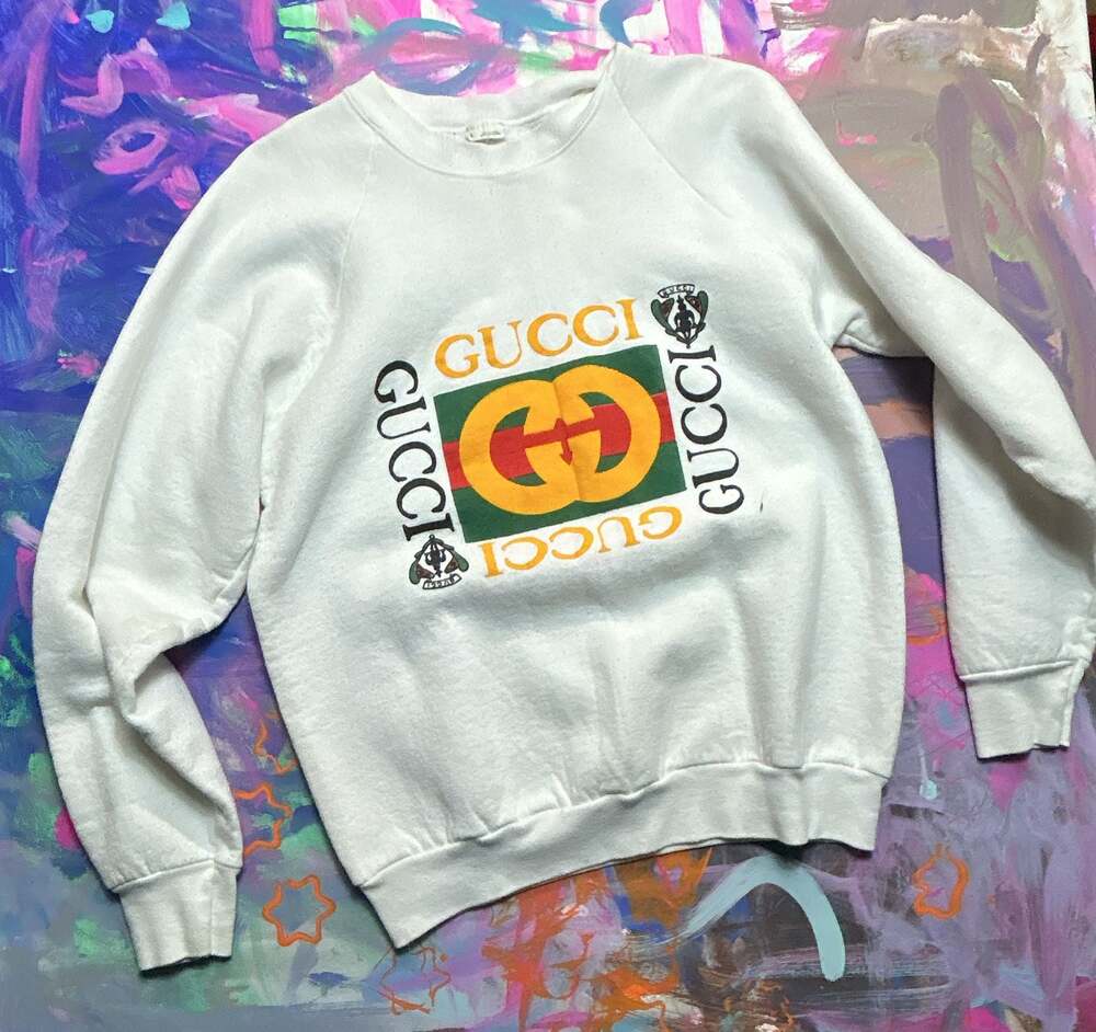 Vintage 1980s B-leg Gucci Logo Crewneck Sweatshirt White Size L